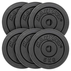 MAXXIVA Hantelscheiben 6er Set Gewichtsplatte je 5 kg Gusseisen schwarz 30 kg - Bild 1 von 7