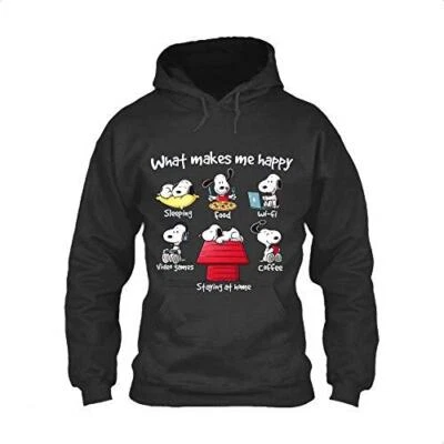 WHAT MAKES ME HAPPY NOVELTY FUNNY Peanut Gang SNOOPY DOG HOODIE UNISEX teen gift - Image 1 of 4