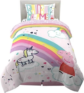 Kids Peppa Pig Bedding Twin Size Soft Reversible Comforter Sheets 4-Piece Set - Picture 1 of 7