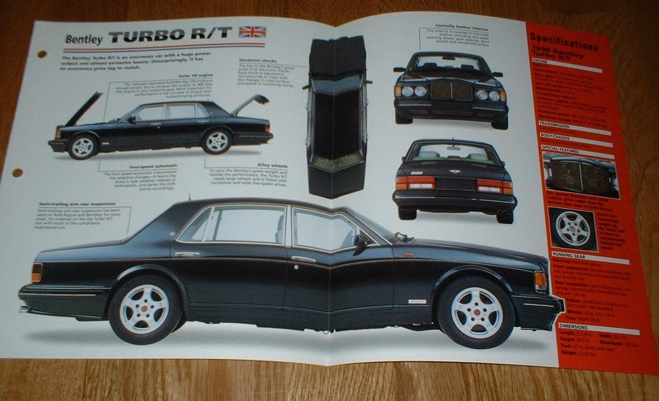 1998 BENTLEY TURBO R/T ORIGINAL IMP BROCHURE SPECS INFO POSTER 97 98 99 RT★★  - Image 1 of 1