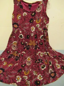 (B) Girls Size 7-8 Fully Lined 2 Tiered Skirt Multi floral Maroon Dress - Picture 1 of 10
