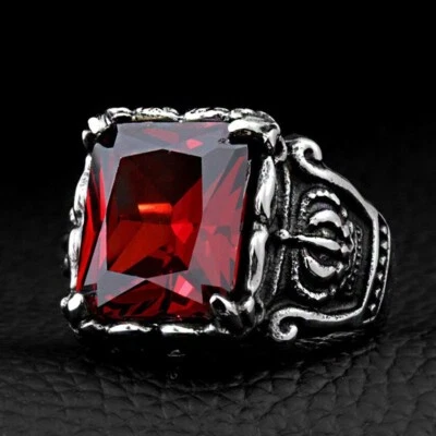 Skull Punk Cool Man Jewelry 316L Stainless Steel Steam Ram Men Ring Gothic Band - Image 1 of 2