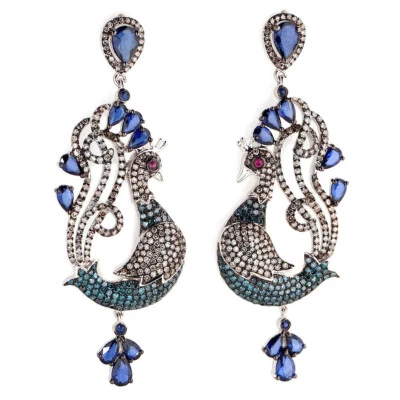 Rarities Sterling Silver Multi-Gem Sapphire Peacock Earrings - Image 1 of 2