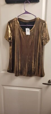 Torrid 0X NWT Liquid Shine Bronze Crew Neck Top Plus, Lightweight, Short Sleeve  - Image 1 of 4