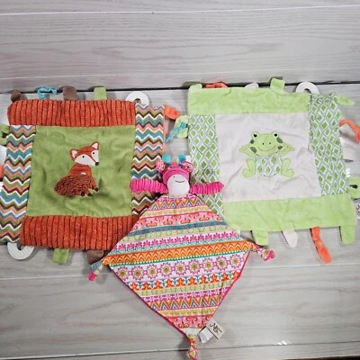 Maison Chic милый лот из 3 зеленый лягушка оранжевый лиса розовый жираф безопасности одеяло - Изображение 1 из 4