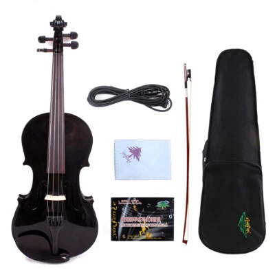Black Electric Violin Acoustic 4/4 Spruce maple Free Case Ebony Fittings #EV1 - Image 1 of 4