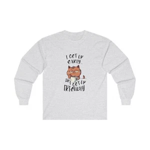 Unisex Ultra Cotton Long Sleeve Tee with Funny Cat Print * 11 Colors * 5 sizes - Picture 1 of 23