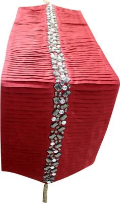 Decorative Table Runner Red Silk Wedding Décor Table Décor - Deep Red Pleated - Image 1 of 4