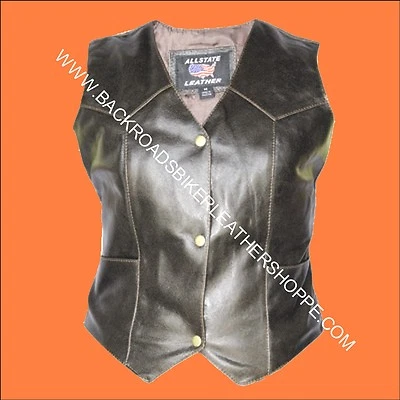 Damas Mujeres Retro Marrón Cuero Chaleco Motociclista - Tallas XS a 5X Foto 1 de 2