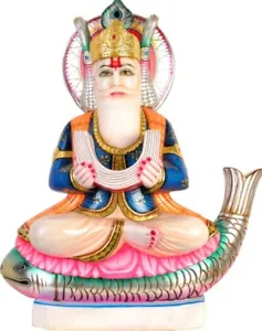 JI Jhulelal On Fish Avatar God Varuna 20.5"White Marble Craved Statue Hindu 29KG - Picture 1 of 1