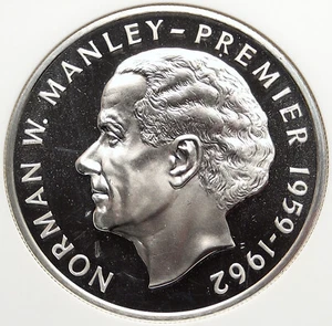 1976 JAMAICA HUGE Premier Norman W. Manley OLD Proof Silver $5 Coin NGC i106309 - Picture 1 of 5
