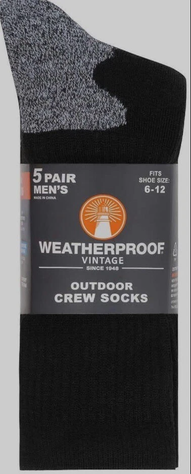 WEATHERPROOF VINTAGE OUTDOOR CREW SOCKS 5 PAIR MENS SIZE 6-12 WOOL BLEND - Image 1 of 1