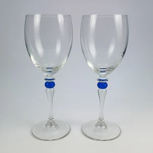 Luminarc France Wine Glasses with Blue Stem Bead – Set of 2 Vintage Clear Goblet - Picture 1 of 9