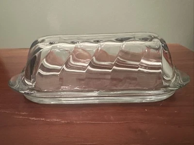 Anchor Hocking Clear Glass Swirl Patter Covered Butter Dish - Image 1 of 4