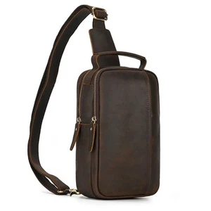 Genuine Leather Sling Bag for Men Women, Multi-pocket Chest Shoulder Bag Casu... - Picture 1 of 9