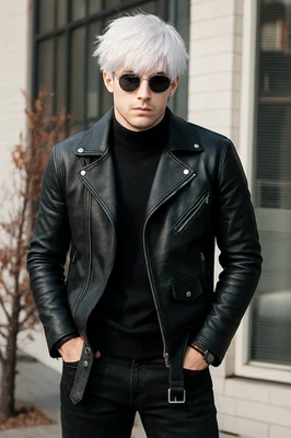 白羊座皮革男式羊皮皮革夹克黑色咖啡赛车骑手外套 — 第 1/4 张图片