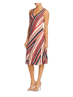 BAILEY44 Womens Red Striped Sleeveless V Neck Below The Knee Shift Dress S - Image 1 of 3