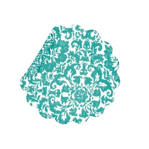 Madison Aqua Single Placemat Quilted Round Floral Geometric Washable Mats, 17" - Picture 1 of 4
