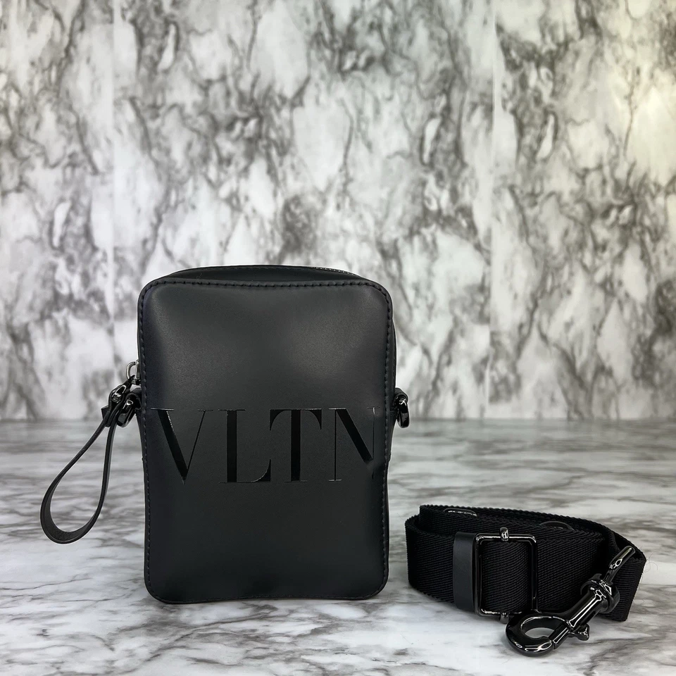 Valentino Garavani Small Messenger Bag Black Leather Logo Crossbody Authentic - Image 1 of 4