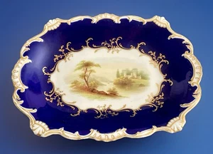 Antique 19th. c. Cobalt Blue Coalport Rockingham Scenic Porcelain Pedestal Stand - Picture 1 of 7