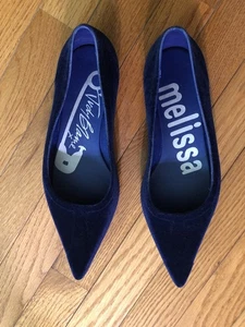 Melissa & Judy Blame navy blue velour Jelly PVC pointy Flats Shoes US 7  EUR 37 - Picture 1 of 9