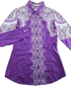 Camisa con botones de algodón ETRO Hecha en Italia con bandana blanca púrpura para mujer 40 EE. UU. 4 - Imagen 1 de 7