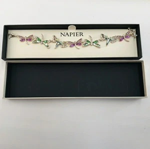 Napier Box bunte Emaille Strass Drachenfliege Armband - Bild 1 von 10