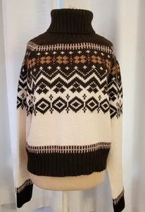 Suéter corto American Eagle marrón crema Fair Isle cuello alto grande para mujer - Imagen 1 de 9