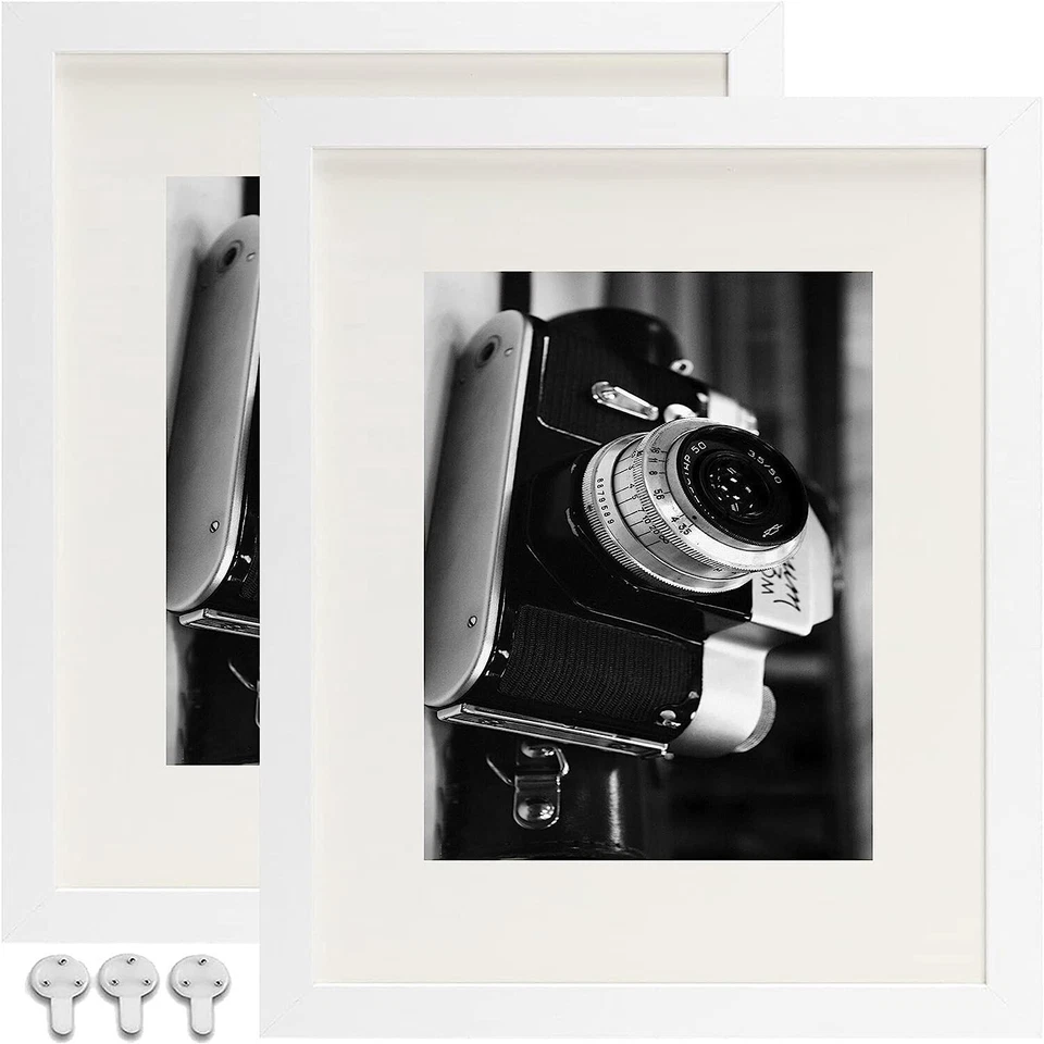 2Pack White 10x12 Picture Frames Display Pictures 7x9 With Mat Or 10x12 Without - Image 1 of 4