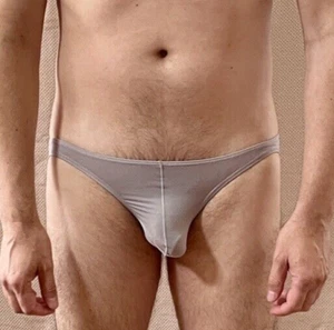 Men's Sexy Gray Size M Thin Sheer Unlined Bikini Swim Brief Swimsuit - Picture 1 of 13