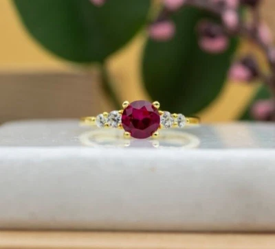 20k Gold Plated Statement Ring Red Ruby Engagement, valentines, Wedding, Ring - Image 1 of 4