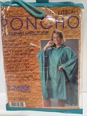 New Vintage-Ladies Poncho Blue W/Storage Pouch By Berkshire - One Size Fits All - Image 1 of 4