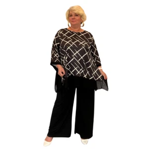 ROCKTHOSECURVES DAMEN ABSTRAKTE LINIEN ZWEITEILIGES OUTFIT SET MIT PALAZZOHOSE - Bild 1 von 3