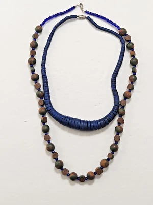 Juego de 2 Collares Artesanales Arcilla Polimérica Madera Vidrio Cuentas Boho Nativo Americano Foto 1 de 4