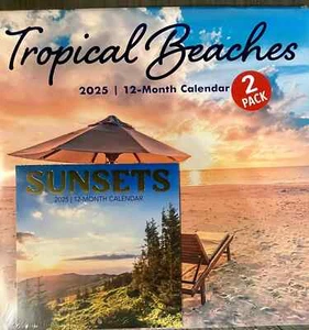 Calendario 2025 SPIAGGE TROPICALI E TRAMONTI �� Confezione da 2 calendari da parete da appendere - Foto 1 di 3