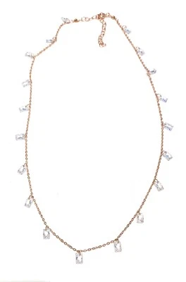 Collarino choker zirconi carré charms argento rosé moschettone con catenella - Immagine 1 di 4