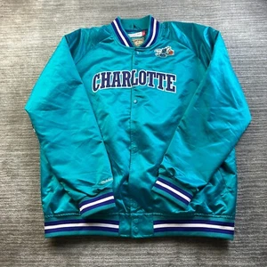Charlotte Hornets Mitchell Ness Jacket Mens 3XL Teal Satin Bomber Varsity - Picture 1 of 12