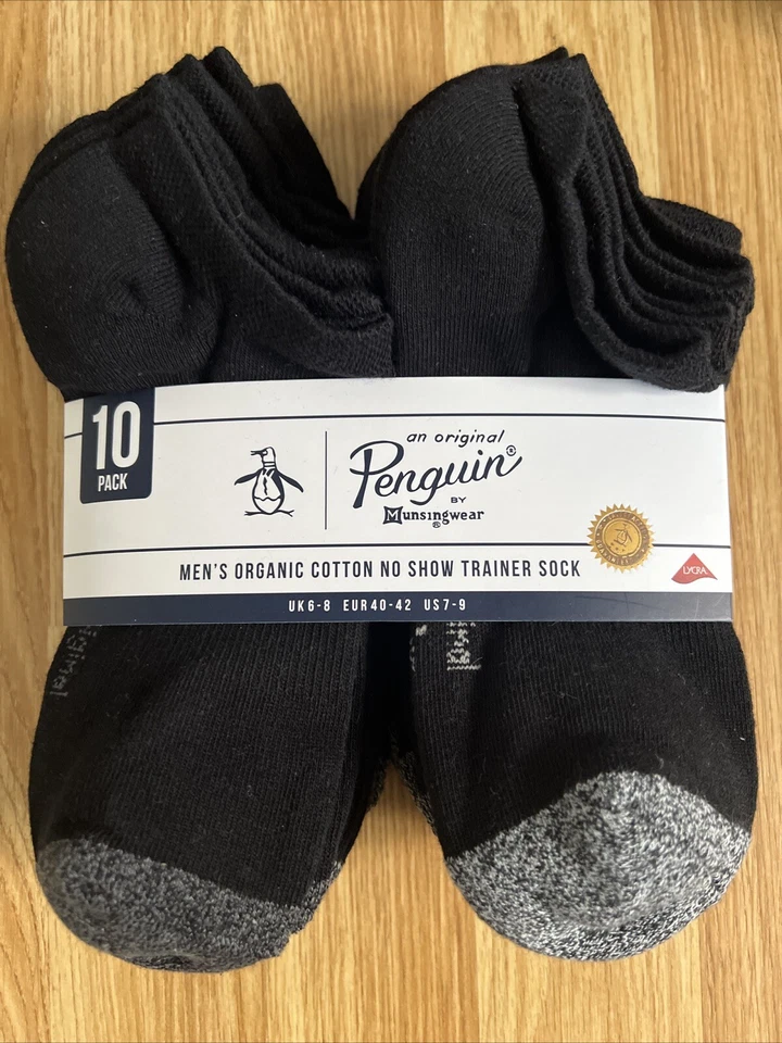 10 X Calcetines Entrenadores Penguin Hombres Premium No Show en Negro Reino Unido Talla 6-8 Algodón Foto 1 de 4
