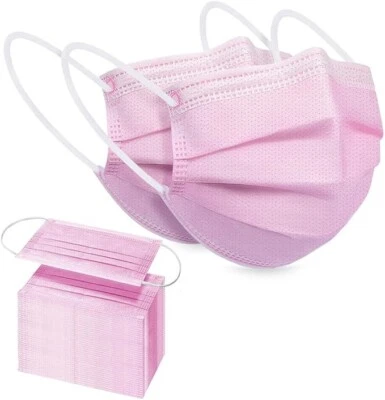 100/50 PCS Pink Protective 3 Layer Face Mask Respirator Disposable Masks BFE98% - Image 1 of 4