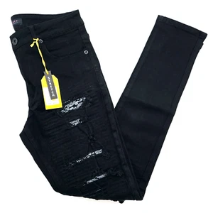 M.Society Men's 32x32 Skinny Fit Jet Black Jeans Solid Stylish Denim Premium - Picture 1 of 8