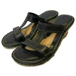 Born Sandals Women's Size 9M "Drilles" Espadrille Wedge Black Leather Slip On - Picture 1 of 6