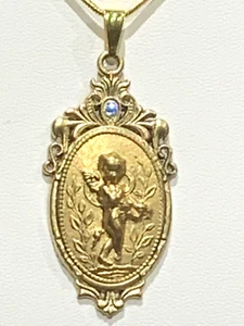 URLAUBSVERKAUF*PETITE VTG. FRANZÖSISCHE MESSING SCHUTZENGEL KAMEE HALSKETTE MIT 18" KETTE - Bild 1 von 15