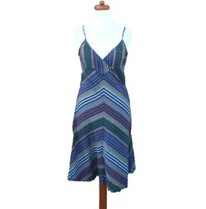 Vintage 80s Dress Summer Striped Cotton Retro Boho Indie 8 - Picture 1 of 3
