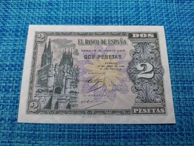 🇪🇸 España 2 pesetas P-109 1938 AU Billetes 112425-8 Foto 1 de 3