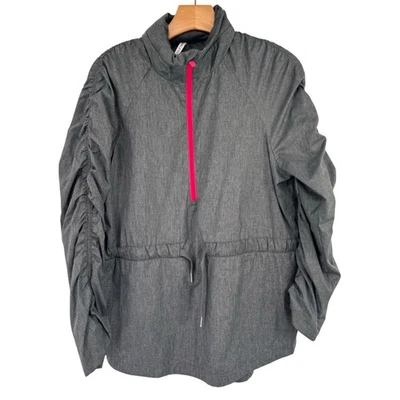 Fabletics Gray Ruched Long Sleeve Jacket Pink Zipper Drawstring Womens size larg - Image 1 of 4