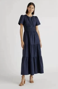 Quince Women's 100% Organic Cotton Poplin Tiered Maxi Dress Navy XL - Picture 1 of 7