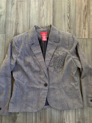 Blazer Oscar De La Renta para mujer a cuadros de un solo botón con detalles florales talla 14p Foto 1 de 4