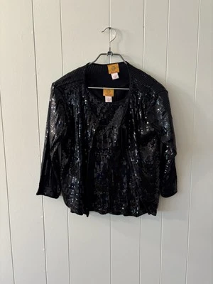 Rojo Rubí Pequeño 2 Piezas Mujer Top Negro Lentejuelas Fiesta Suéter y Tanque Año Nuevo E4 Foto 1 de 4