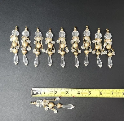 (10) Lucite Acrylic Jeweled Dangle Chandelier Teardrops Faceted Etched Beads NEW - Image 1 of 4