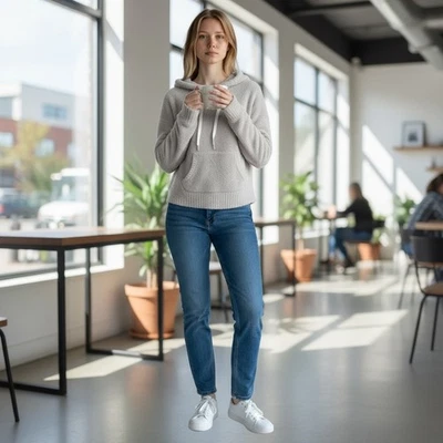 UGG Mujer Gris Difuso Polar Pullover Sudadera con Capucha Acogedora Ropa de Salón Pequeña Foto 1 de 4